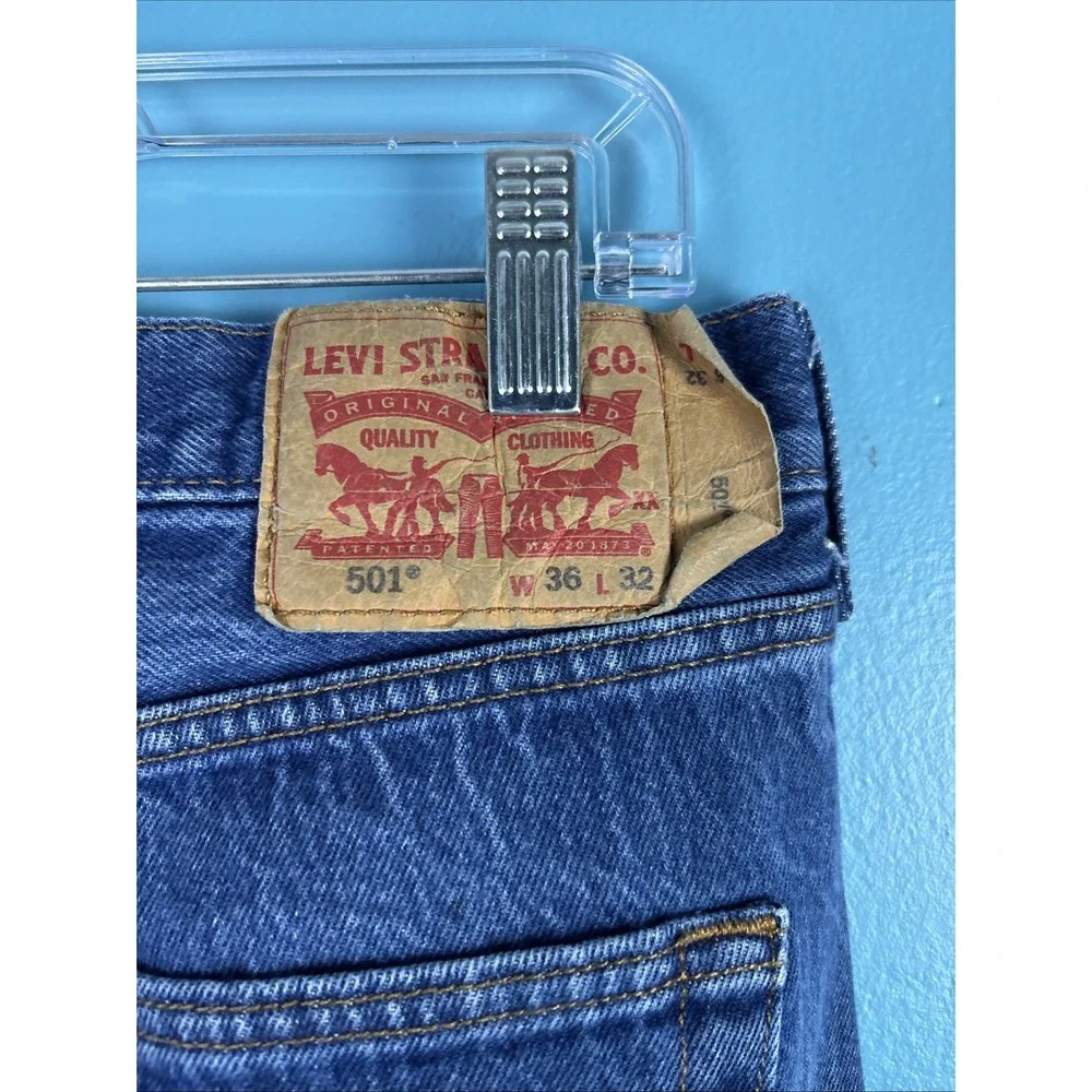 Levis 501 Jeans Mens 36x32 Blue Button Fly Denim Pants Faded Workwear Original